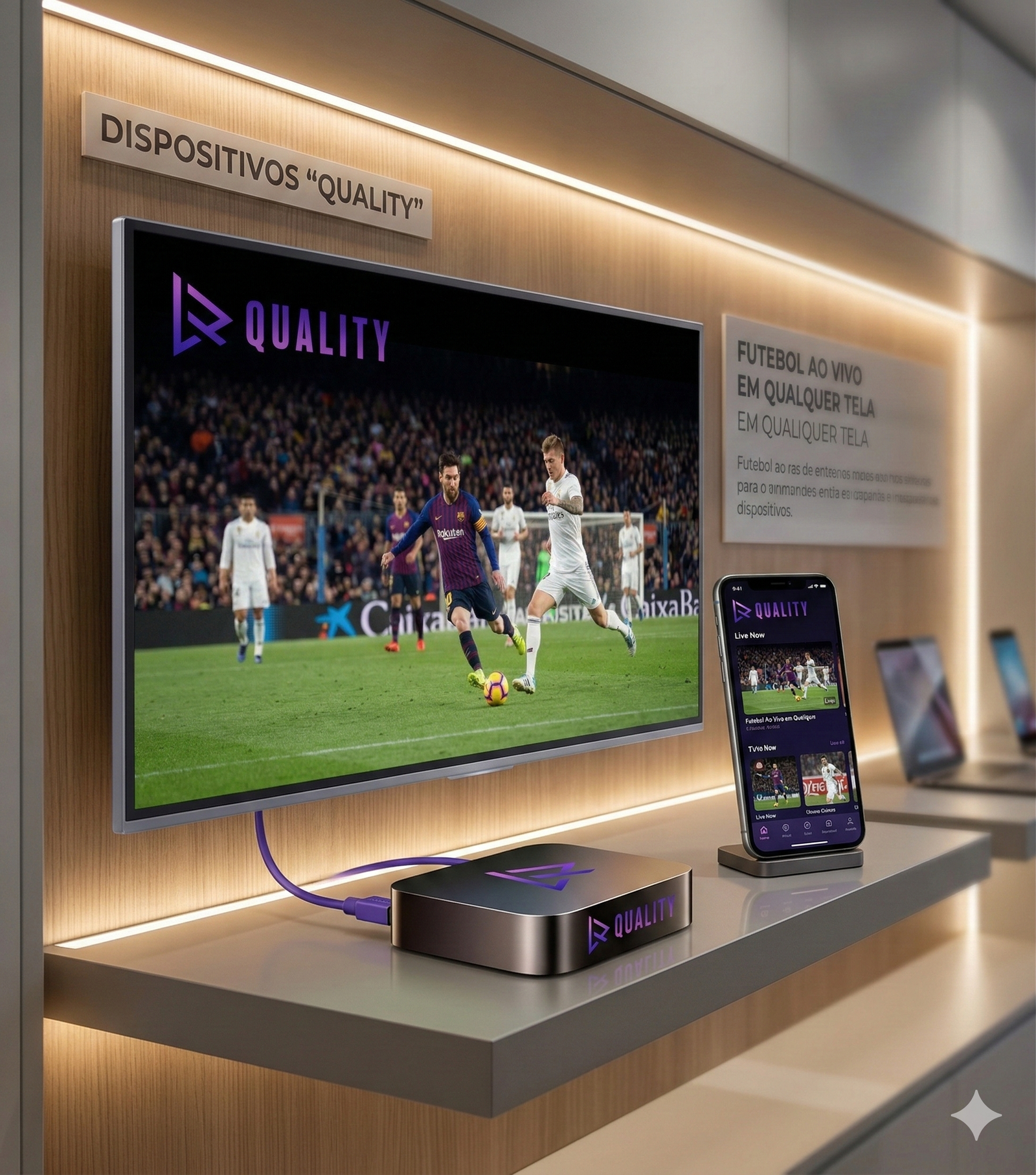 Quality rodando em Smart TV, Celular e TV Box